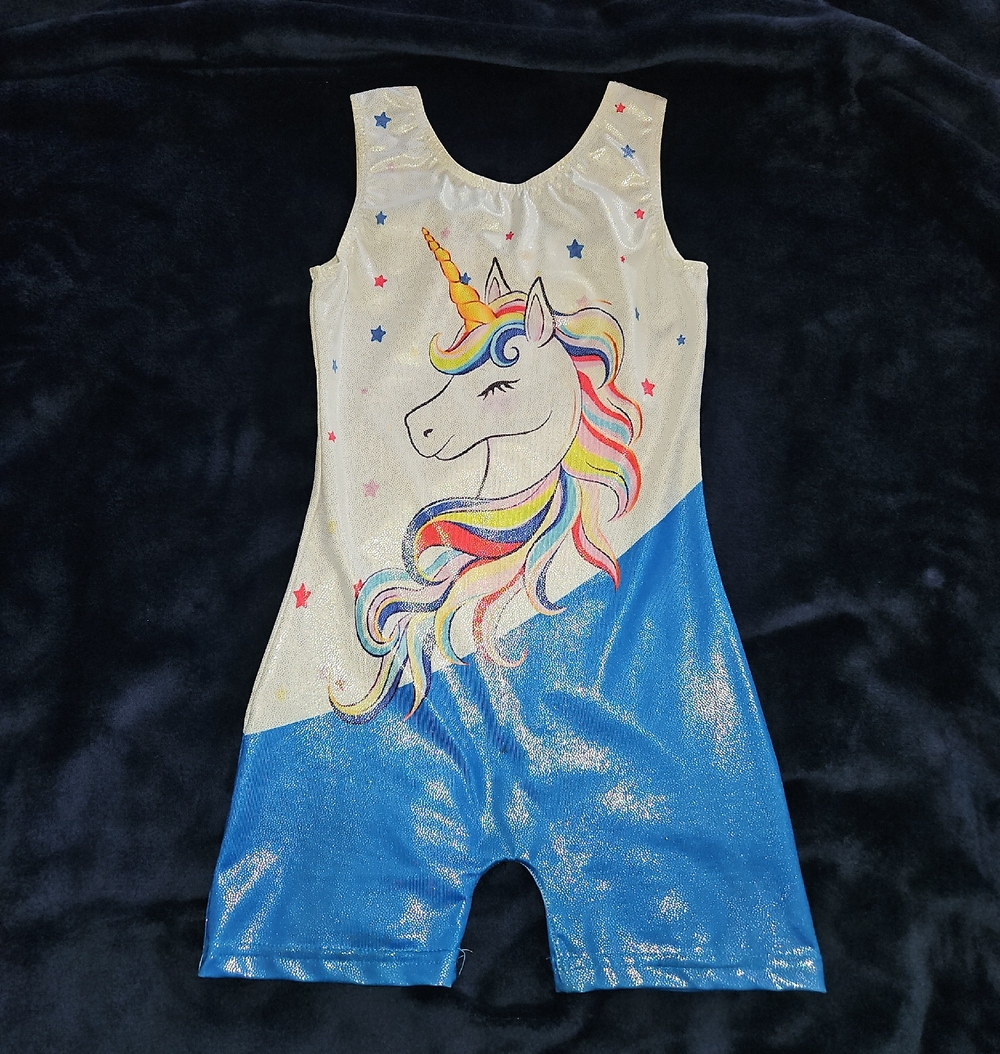 Girls Unicorn Gymnastics Leotard - Rainbow & Blue